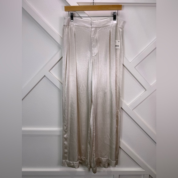 Free People Satin Wide Leg Pants in Ivory - Picture 2 of 14